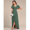 imageEverPretty Womens Double V Neck A Line Ruffle Hem Backless High Low Chiffon Bridesmaid Dresses Vestidos Elegante 01749Eucalyptus Green