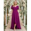 imageEverPretty Womens Double V Neck A Line Ruffle Hem Backless High Low Chiffon Bridesmaid Dresses Vestidos Elegante 01749Fuchsia