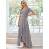 imageEverPretty Womens Double V Neck A Line Ruffle Hem Backless High Low Chiffon Bridesmaid Dresses Vestidos Elegante 01749Grey