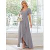 imageEverPretty Womens Double V Neck A Line Ruffle Hem Backless High Low Chiffon Bridesmaid Dresses Vestidos Elegante 01749Grey