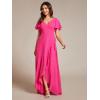 imageEverPretty Womens Double V Neck A Line Ruffle Hem Backless High Low Chiffon Bridesmaid Dresses Vestidos Elegante 01749Hot Pink