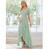 imageEverPretty Womens Double V Neck A Line Ruffle Hem Backless High Low Chiffon Bridesmaid Dresses Vestidos Elegante 01749Mint Green