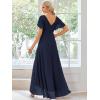 imageEverPretty Womens Double V Neck A Line Ruffle Hem Backless High Low Chiffon Bridesmaid Dresses Vestidos Elegante 01749Navy Blue