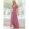imageEverPretty Womens Double V Neck A Line Ruffle Hem Backless High Low Chiffon Bridesmaid Dresses Vestidos Elegante 01749Orchid