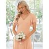 imageEverPretty Womens Double V Neck A Line Ruffle Hem Backless High Low Chiffon Bridesmaid Dresses Vestidos Elegante 01749Peach