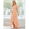imageEverPretty Womens Double V Neck A Line Ruffle Hem Backless High Low Chiffon Bridesmaid Dresses Vestidos Elegante 01749Peach