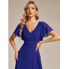 imageEverPretty Womens Double V Neck A Line Ruffle Hem Backless High Low Chiffon Bridesmaid Dresses Vestidos Elegante 01749Sapphire Blue