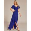 imageEverPretty Womens Double V Neck A Line Ruffle Hem Backless High Low Chiffon Bridesmaid Dresses Vestidos Elegante 01749Sapphire Blue
