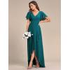 imageEverPretty Womens Double V Neck A Line Ruffle Hem Backless High Low Chiffon Bridesmaid Dresses Vestidos Elegante 01749Teal