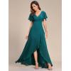 imageEverPretty Womens Double V Neck A Line Ruffle Hem Backless High Low Chiffon Bridesmaid Dresses Vestidos Elegante 01749Teal