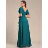 imageEverPretty Womens Double V Neck A Line Ruffle Hem Backless High Low Chiffon Bridesmaid Dresses Vestidos Elegante 01749Teal