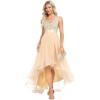 imageEverPretty Womens Cocktail Dress Double VNeck Sleeveless Empire Waist Sequin High Low Tulle Formal Dress Gold US12