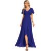 imageEverPretty Womens Double V Neck A Line Ruffle Hem Backless High Low Chiffon Bridesmaid Dresses Vestidos Elegante 01749Sapphire Blue