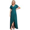 imageEverPretty Womens Double V Neck A Line Ruffle Hem Backless High Low Chiffon Bridesmaid Dresses Vestidos Elegante 01749Teal