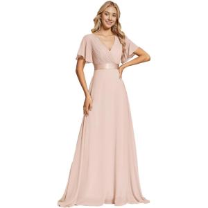 imageEverPretty Womens Formal Dress Elegant V Neck Glitter Long Sleeve Mother of The Bride Dresses Evening Gown Burgundy US04Blush