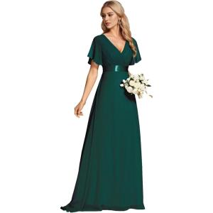 imageEverPretty Womens Formal Dress Elegant V Neck Glitter Long Sleeve Mother of The Bride Dresses Evening Gown Burgundy US04Dark Green