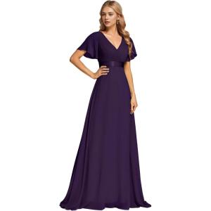 imageEverPretty Womens Formal Dress Elegant V Neck Glitter Long Sleeve Mother of The Bride Dresses Evening Gown Burgundy US04Deep Purple