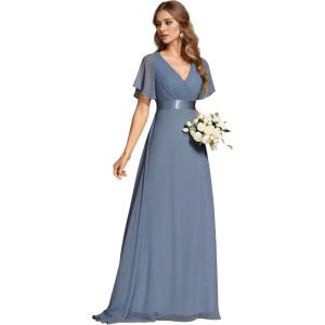 imageEverPretty Womens Formal Dress Elegant V Neck Glitter Long Sleeve Mother of The Bride Dresses Evening Gown Burgundy US04Dusty Navy