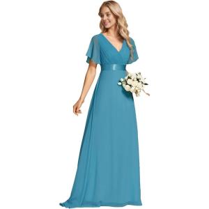 imageEverPretty Womens Formal Dress Elegant V Neck Glitter Long Sleeve Mother of The Bride Dresses Evening Gown Burgundy US04Jade Blue