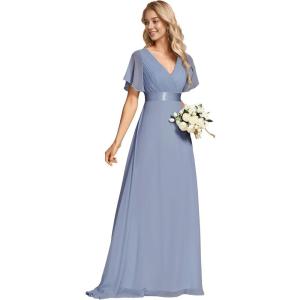 imageEverPretty Womens Formal Dress Elegant V Neck Glitter Long Sleeve Mother of The Bride Dresses Evening Gown Burgundy US04Slate Blue