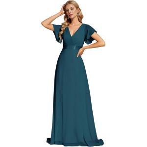 imageEverPretty Womens Formal Dress Elegant V Neck Glitter Long Sleeve Mother of The Bride Dresses Evening Gown Burgundy US04Teal