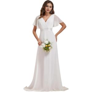 imageEverPretty Womens Formal Dress Elegant V Neck Glitter Long Sleeve Mother of The Bride Dresses Evening Gown Burgundy US04White