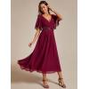 imageEverPretty Womens V Neck Chiffon Applique ALine Elastic Maxi Cocktail Wedding Guest Dress Vestidos Elegante 02093Burgundy