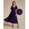 imageEverPretty Womens V Neck Chiffon Applique ALine Elastic Maxi Cocktail Wedding Guest Dress Vestidos Elegante 02093Deep Purple
