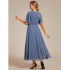 imageEverPretty Womens V Neck Chiffon Applique ALine Elastic Maxi Cocktail Wedding Guest Dress Vestidos Elegante 02093Dusty Navy