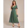 imageEverPretty Womens V Neck Chiffon Applique ALine Elastic Maxi Cocktail Wedding Guest Dress Vestidos Elegante 02093Eucalyptus