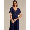imageEverPretty Womens V Neck Chiffon Applique ALine Elastic Maxi Cocktail Wedding Guest Dress Vestidos Elegante 02093Navy Blue