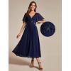 imageEverPretty Womens V Neck Chiffon Applique ALine Elastic Maxi Cocktail Wedding Guest Dress Vestidos Elegante 02093Navy Blue