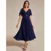 imageEverPretty Womens V Neck Chiffon Applique ALine Elastic Maxi Cocktail Wedding Guest Dress Vestidos Elegante 02093Navy Blue