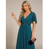 imageEverPretty Womens V Neck Chiffon Applique ALine Elastic Maxi Cocktail Wedding Guest Dress Vestidos Elegante 02093Teal