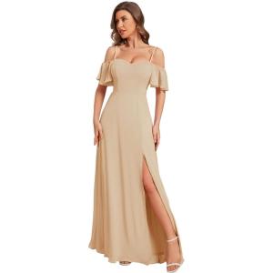 imageEverPretty Womens Formal Dresses Off Shoulder Short Sleeve Split ALine Floor Length Bridesmaid Dresses 0237Champagne