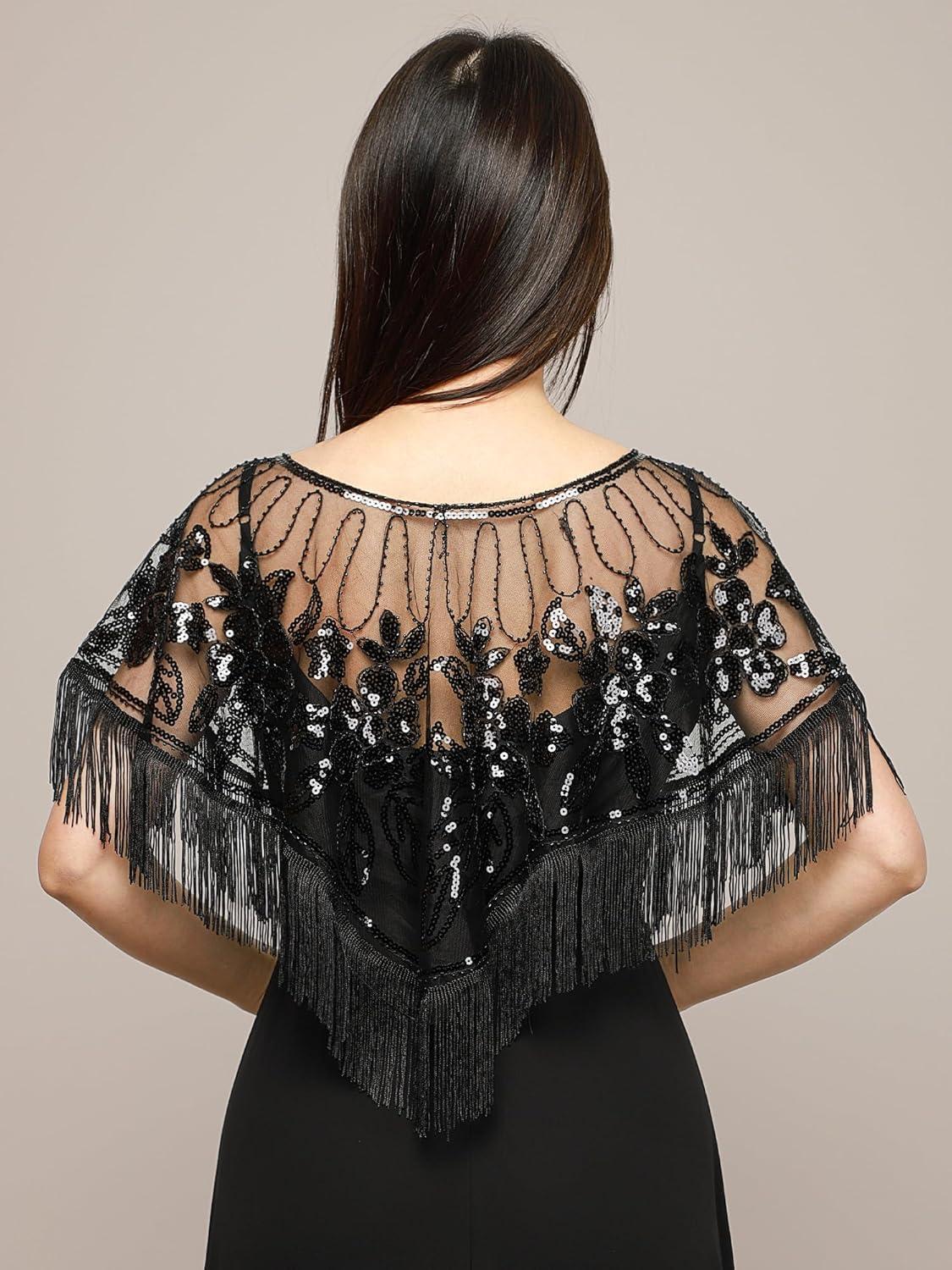 imageEverPretty Womens Elegant Sequin Beaded Flapper Evening Shawls for Women Evening Cocktail Party 02719Black