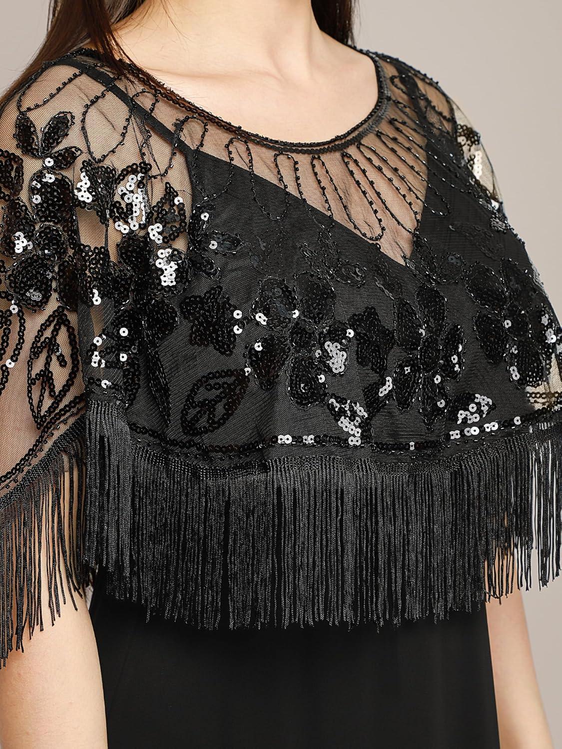 imageEverPretty Womens Elegant Sequin Beaded Flapper Evening Shawls for Women Evening Cocktail Party 02719Black