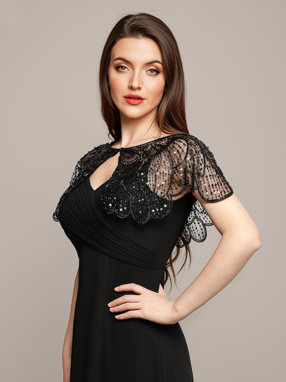 imageEverPretty Womens Elegant Sequin Flapper Sheer Wrap Shawl for Formal Evening Wedding Party 02717