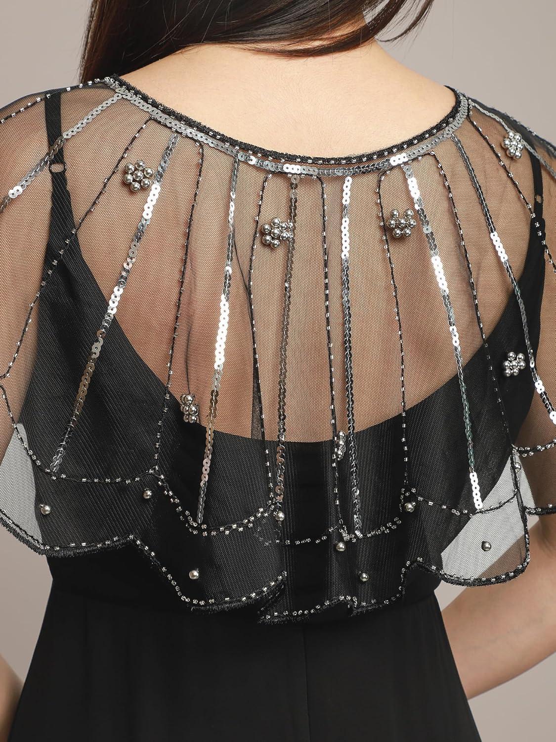imageEverPretty Womens Sparkly Sequin Mesh Capelet Shawl for Gatsby Accessories for Harlem Night 02718Black