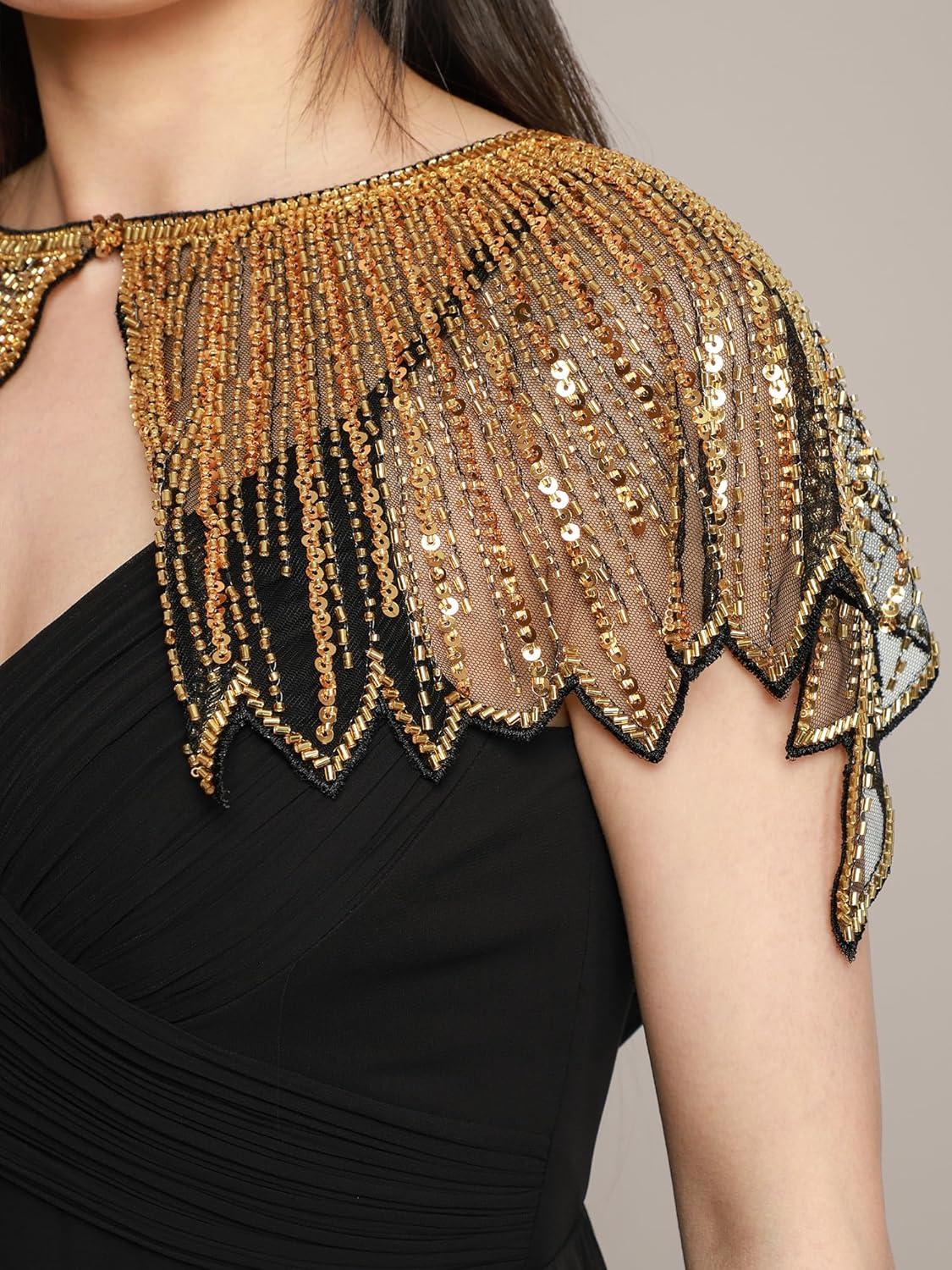 imageEverPretty Womens Stunning Sequin Sheer Wrap Shawl for Evening and Cocktail Party 02716Black Gold