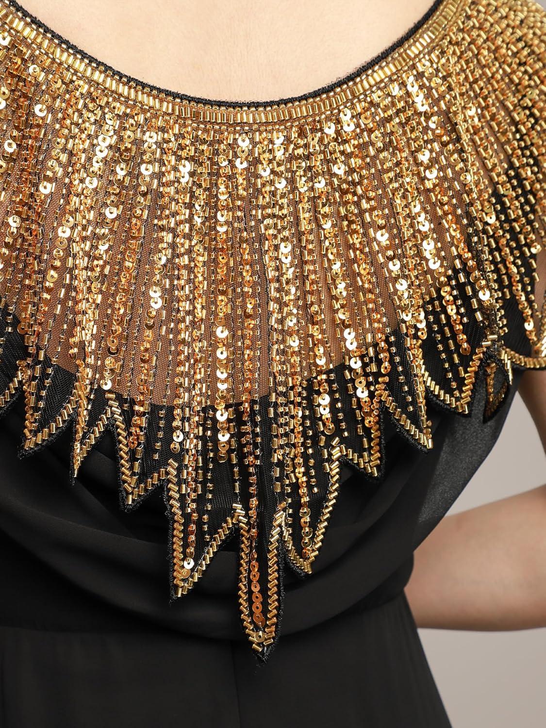 imageEverPretty Womens Stunning Sequin Sheer Wrap Shawl for Evening and Cocktail Party 02716Black Gold