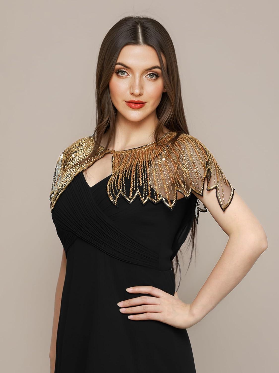 imageEverPretty Womens Stunning Sequin Sheer Wrap Shawl for Evening and Cocktail Party 02716Black Gold