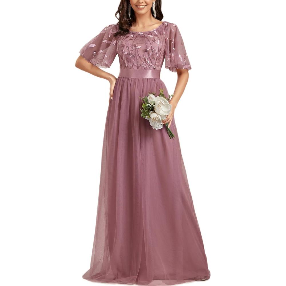 imageEverPretty Formal Dresses for Women Sequin Ruffle Sleeves Empire Waist ALine Long Evening Gowns Mother of Bride DressOrchid