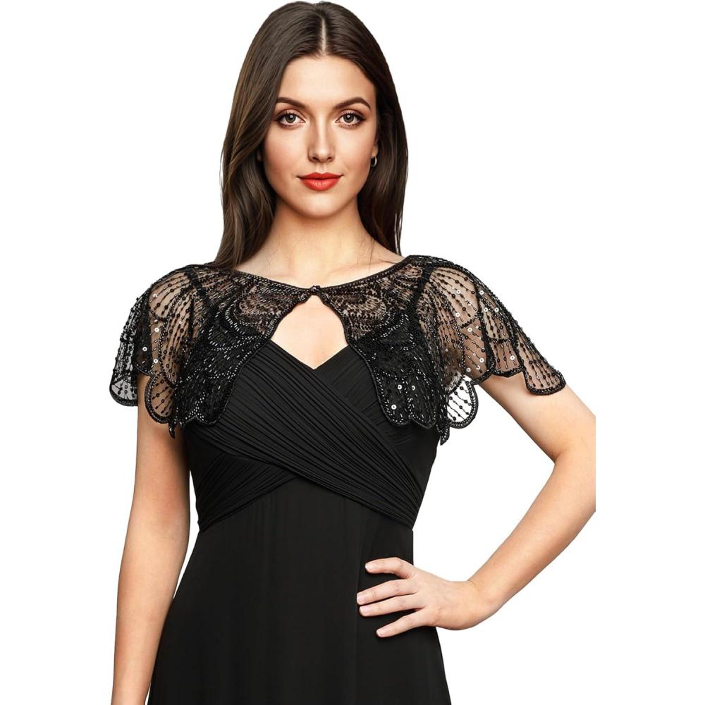 imageEverPretty Womens Elegant Sequin Flapper Sheer Wrap Shawl for Formal Evening Wedding Party 02717