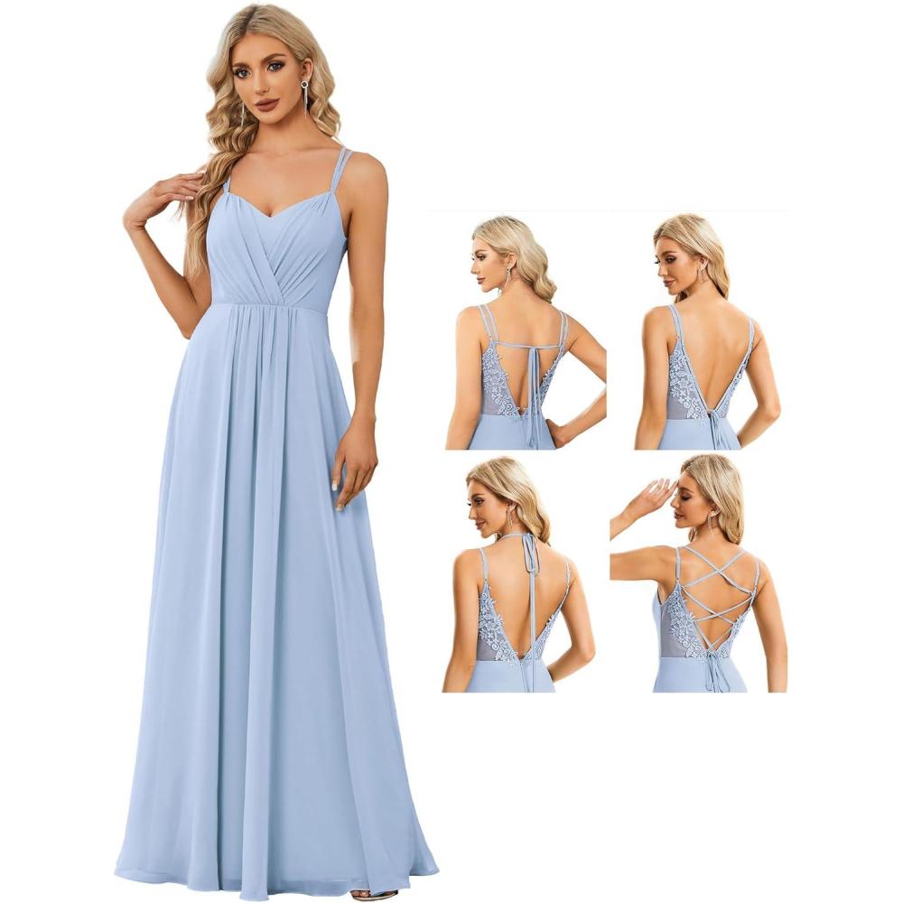 imageEverPretty Womens Sexy Chiffon MultiWay Backless ALine Convertible Bridesmaid Dress 01692Ice Blue