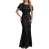 imageEverPretty Forma Dresses for Women Round Neck Sequin Short Sleeves Mermaid Evening Gowns Mother of Bride Dress 02585Black
