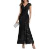 imageEverPretty Formal Dresses for Women Glitter VNeck Sequin Cap Sleeves Floor Length Stretchy Wedding Guest Dress 02657Black