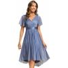 imageEverPretty Womens Elegant V Neck Pleated Short Sleeves Glitter A Line Midi Wedding Guest Dress 52159Dusty Blue