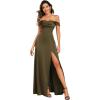 imageEverPretty Womens OffShoulder Split Floor Length Pleated Backless Bandage Satin Prom Dress 02320Olive Green