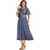 imageEverPretty Womens Round Neck Sequin Embroidery Short Sleeves Tulle Midi Wedding Guest Dress 00906Dusty Blue